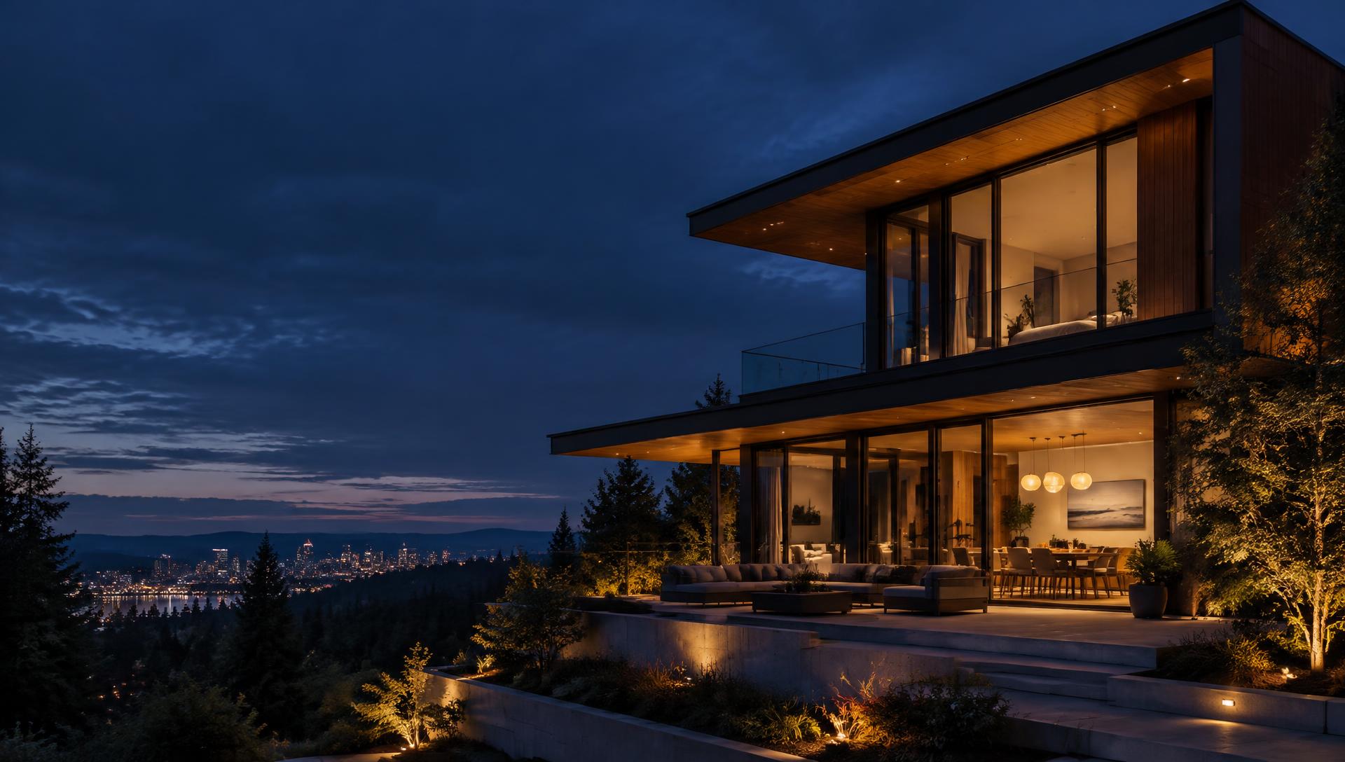 Modern Portland residence at twilight